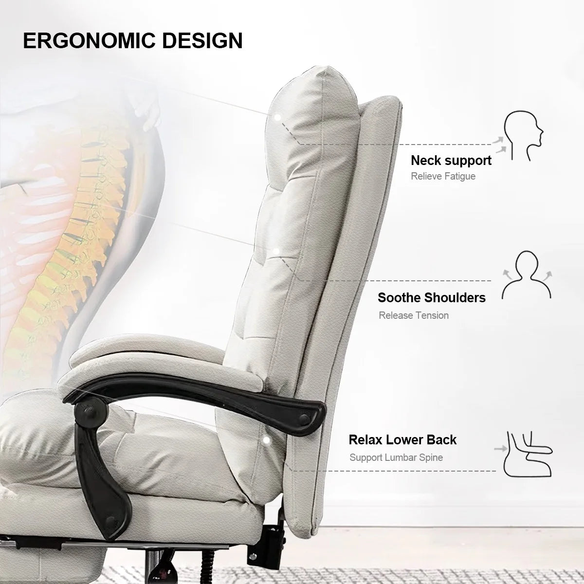 Comfortable Office Chair High Back Executive Desk Chair Leather Computer Gaming Chair Swivel Office Chairs with Footrest
