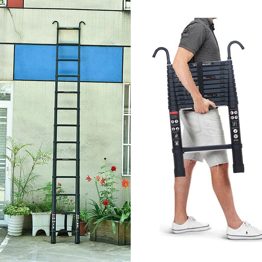 Jupiter Multi-Purpose Telescoping Extension Ladder with 2 Detachable Hooks, 20 ft, Aluminum Silver