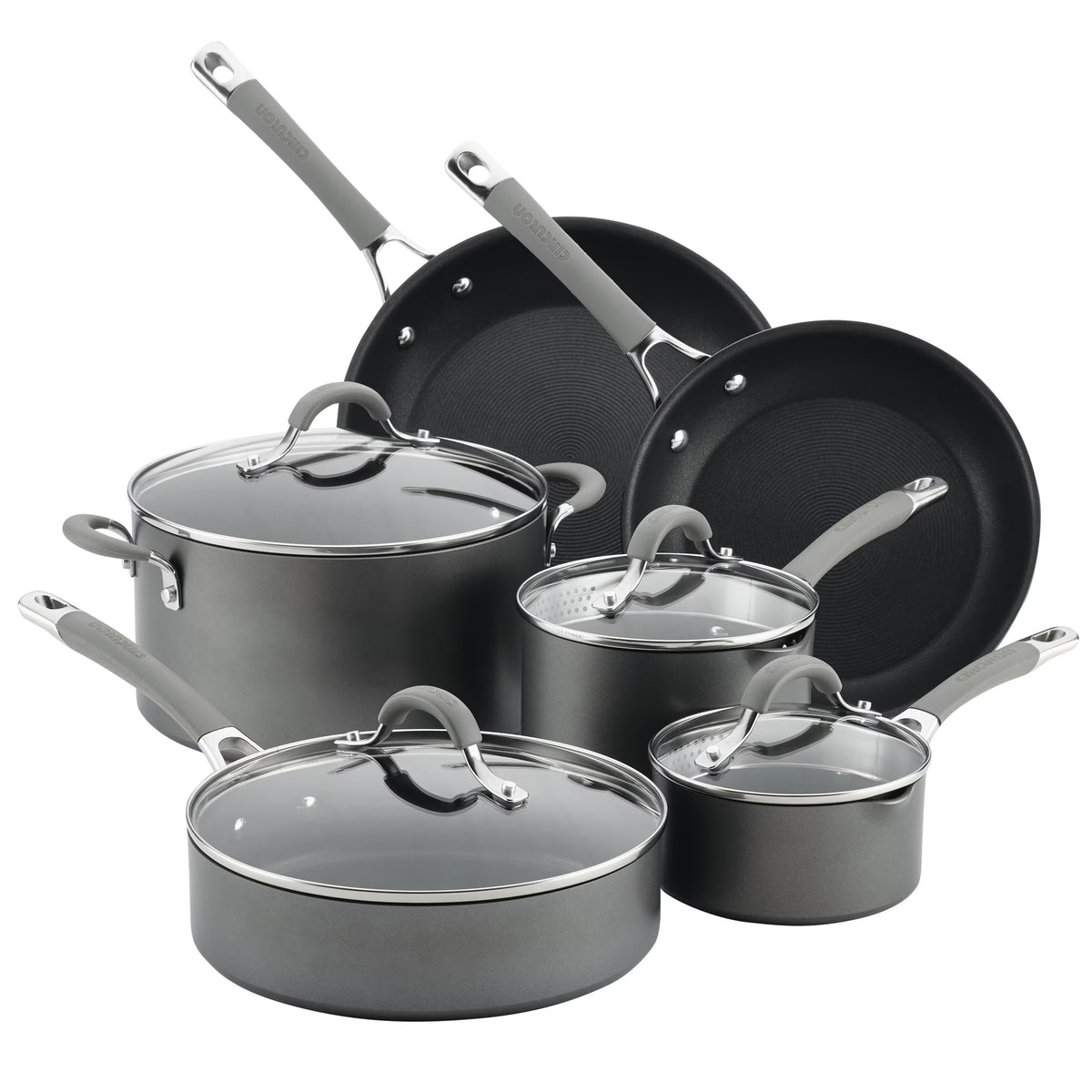 Circulon Elementum Hard-Anodized Nonstick Cookware Set, 10-Piece, Gray