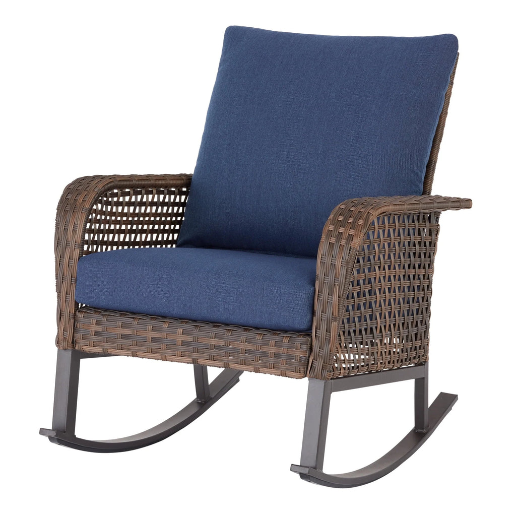 Mainstays Tuscany Ridge 3-Piece Wicker Rocking Chair Outdoor Bistro Set, Blue
