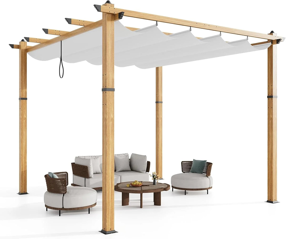 Outdoor Aluminum Pergola with Retractable Canopy, Reinforced 4-Sided Base, Waterproof & UV-Resistant Adjustable Roof, Modern Design for Patio, Deck, Backyard, and Garden
