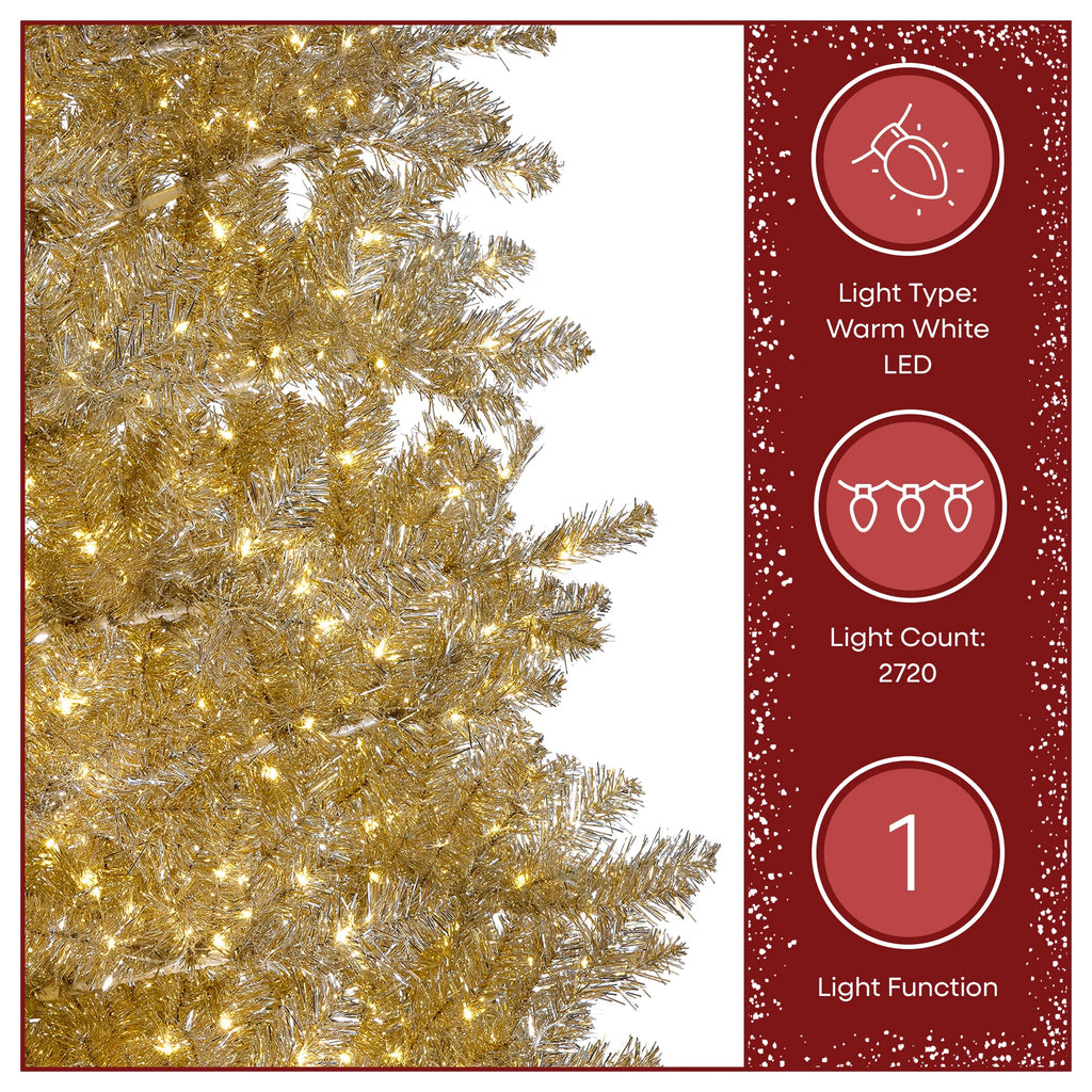 National Tree Company Pre-Lit Artificial Christmas Tree, Platinum, Tinsel, 1250 Warm White LED Rice Lights, Includes Stand, 7.5 Feet