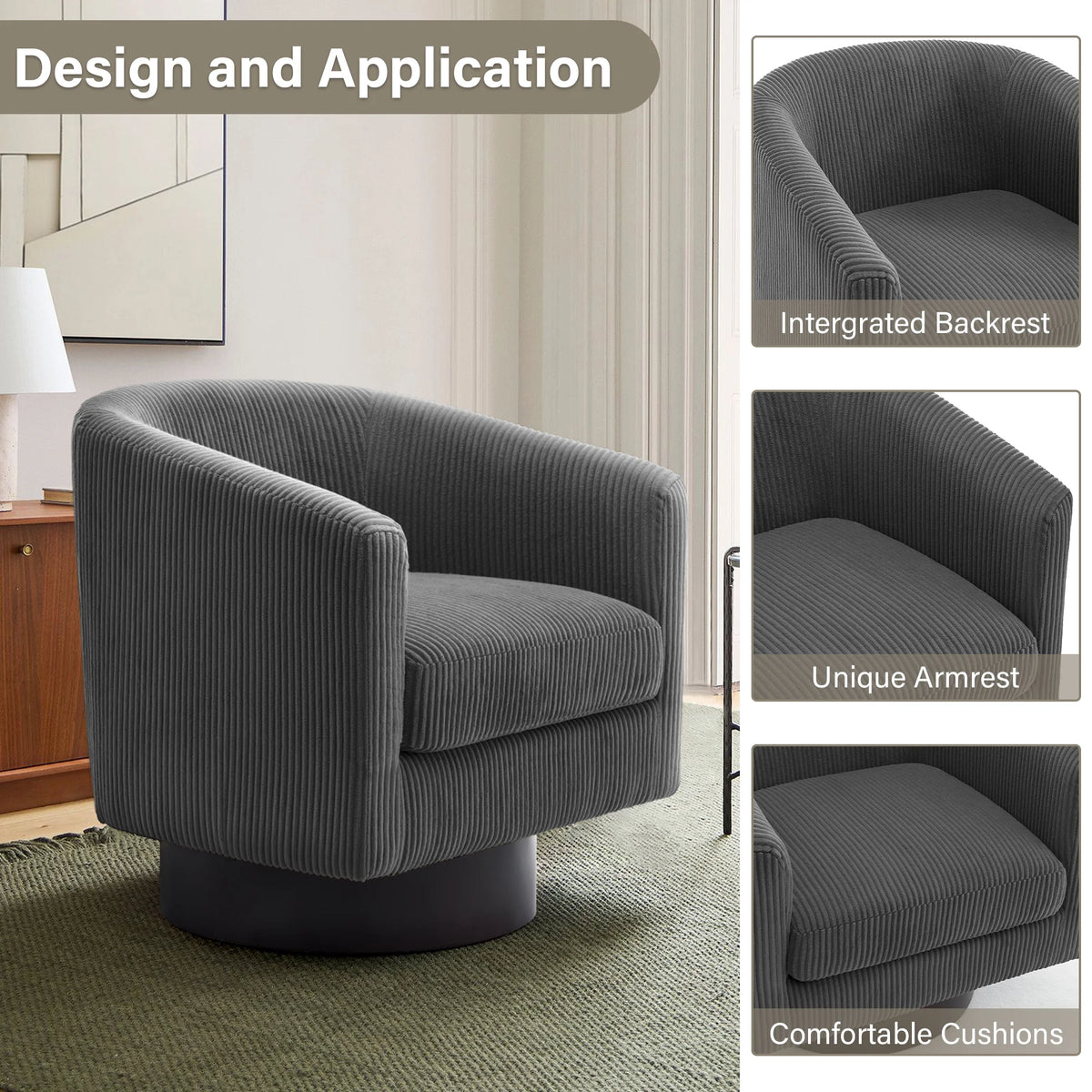 DREAMSIDEA Swivel Barrel Accent Chair for Living Room, Modern Upholstered Round Club Armchair-Cream