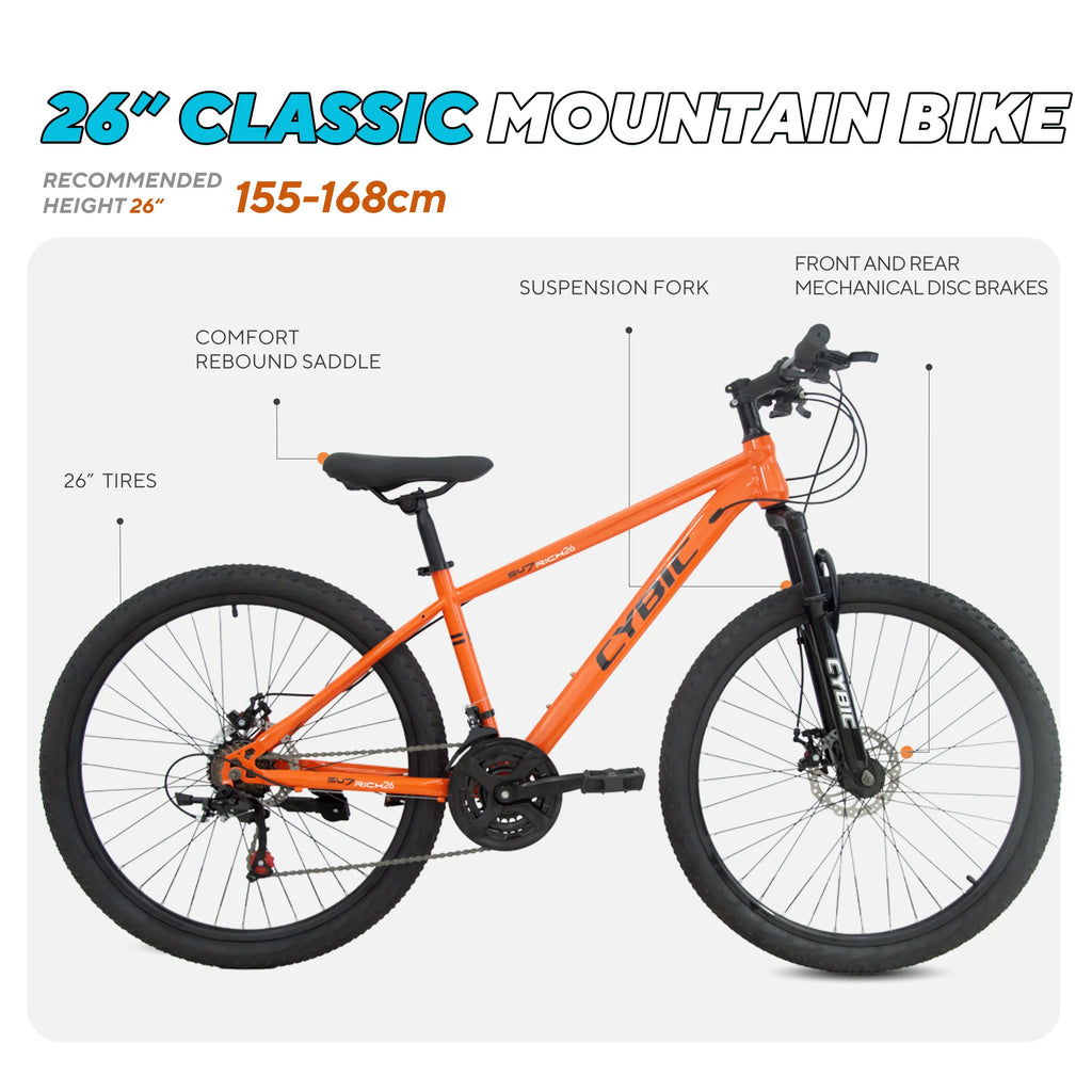 Cybic 24 inch Mountain Bike with Iron Frame,21Speed,Disc Brakes Bicycle, Purple