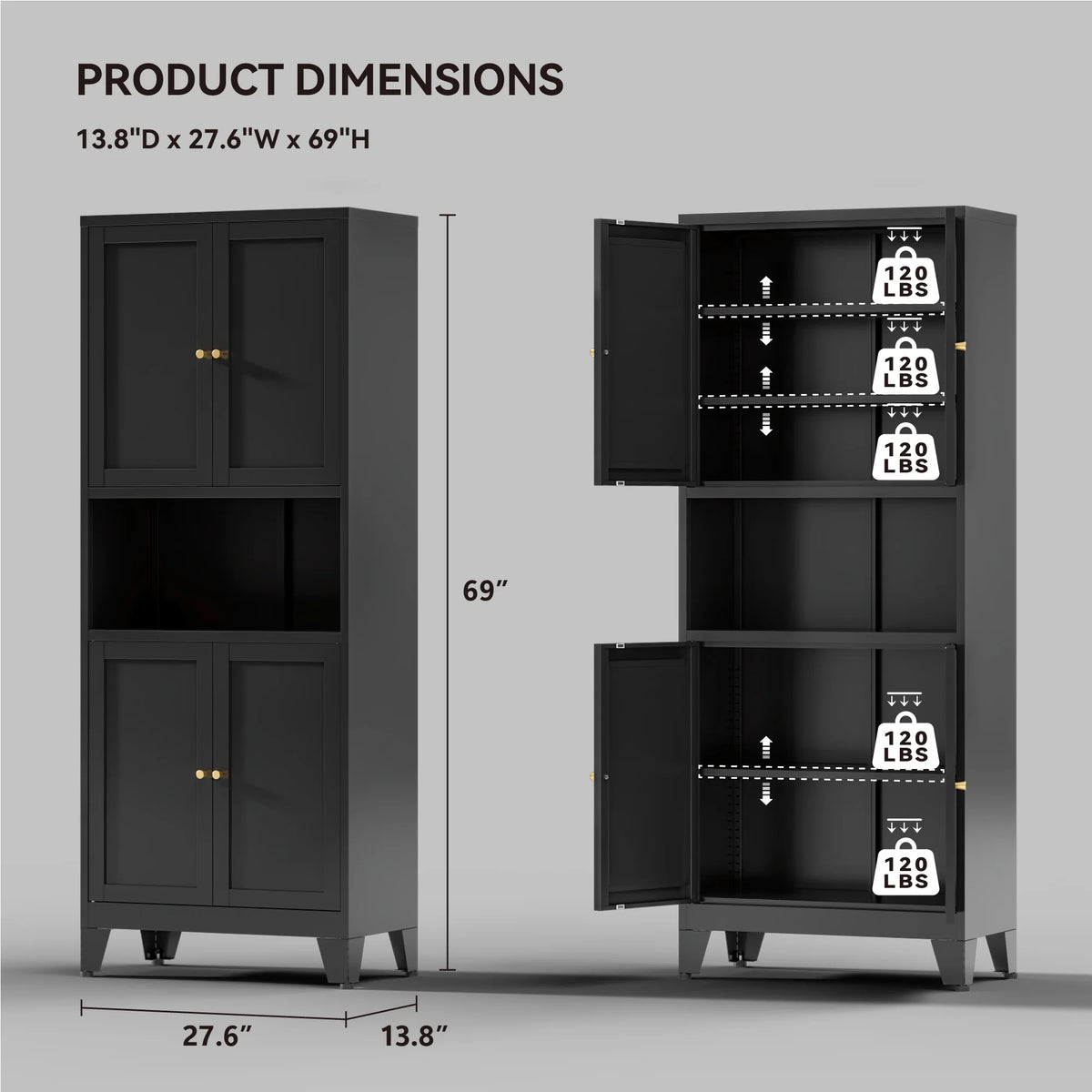 Elegant 69" Tall Modern Kitchen Pantry,Metal Storage Cabinet with Adjustable Shelves,Pantry Storage Cabinet for Kitchen,Dining Room,Living Room,Blue