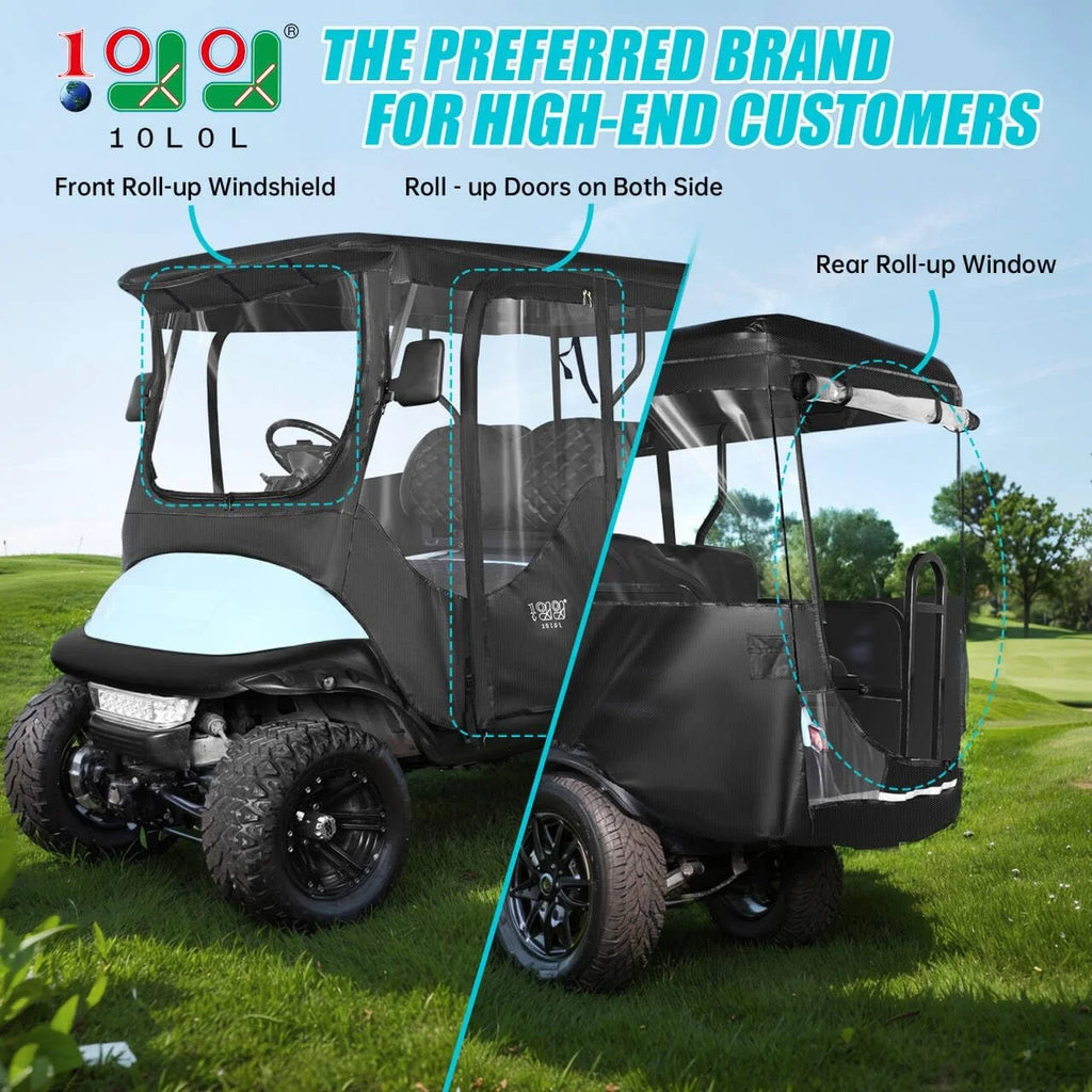 10L0L 4 Passenger Golf Cart Enclosure for Club Car Precedent Extended Roof 94.5",600D Waterproof Rain Cover, Black Golf Cart Accessories