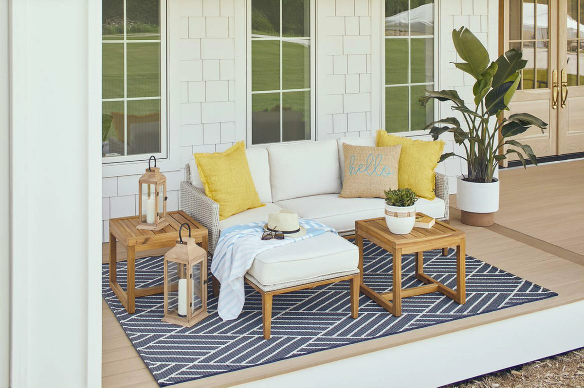 Better Homes & Gardens Davenport Sofa Lounger with Two Acacia Wood Table with Cushions - White