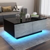 Hommpa Rectangular Coffee Table with LED Lights Tea Tables with 4 Drawers High Gloss Modern Living Room Furniture White Finish Sofa Side Table 37.4 x 23.6 x 15.4 Inches