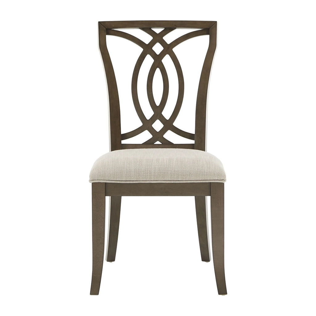 Weston Home Rococo Wood Upholstered Dining Chairs, Set of 2, Beige Fabric, Dark Walnut Finish, Side Chair