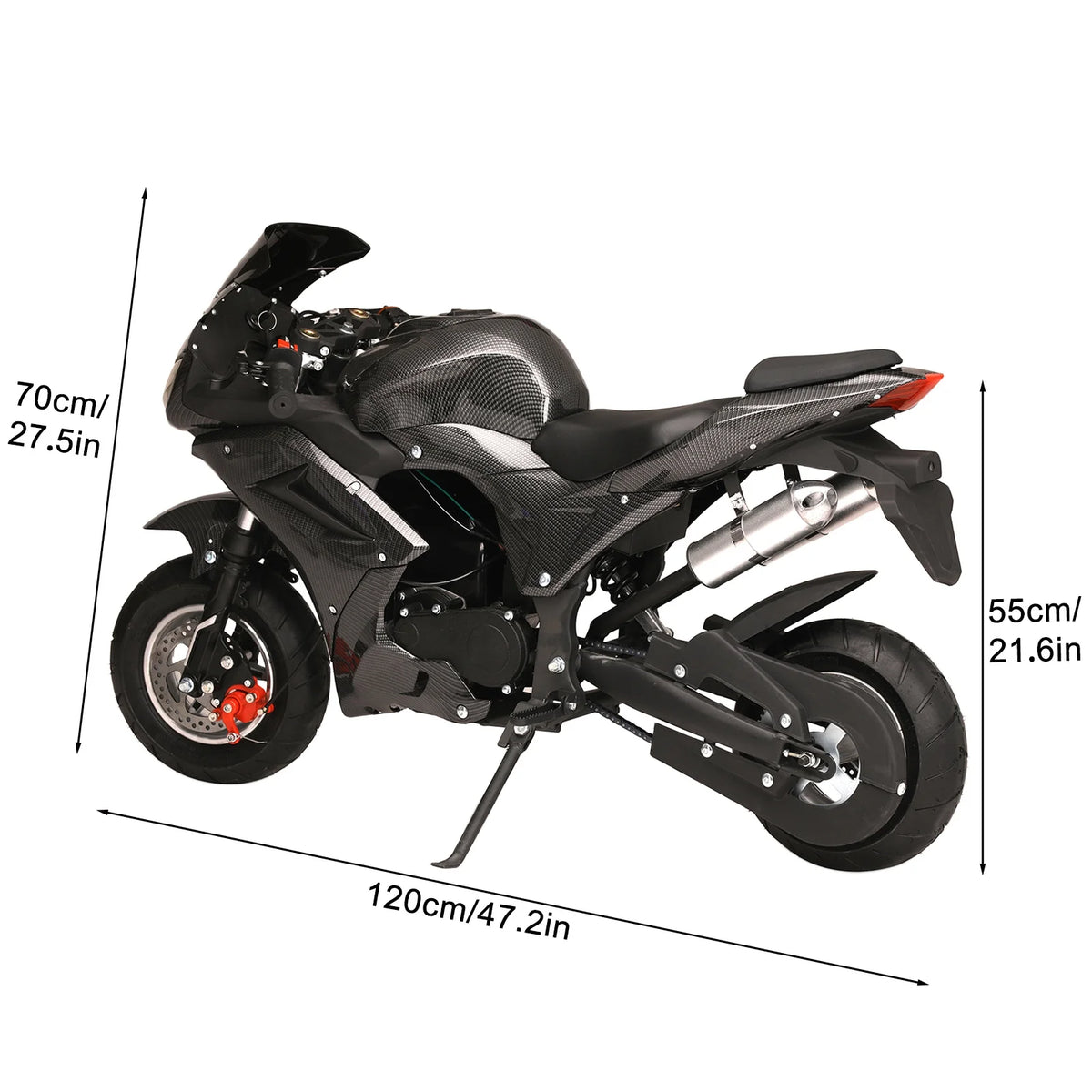 49cc 4-Stroke Pocket Rocket Motorcycle, Mini Motorcycle, Gas Pocket Motorbike with Front Rear Disc Brakes, Racing Max Speed 25MPH, Dual Headlights-Black