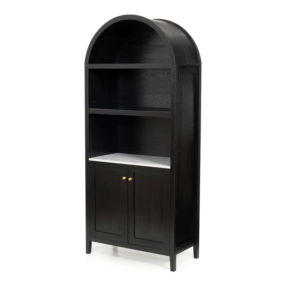 EYYTHUNG 71" Tall Arched Cabinet Modern Farmhouse 5-Tier Arched Bookcase Storage Display Cabinet with Faux Marble Top, Natural Oak