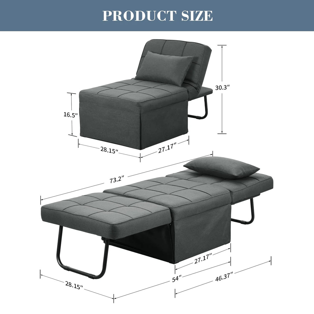 Ainfox Folding Sofa Bed, 4 in 1 Daybeds Ottoman Chair Lounge Couch for Guest Sleeper, Suitable for Modern Living Room, Bedroom, Small Single Size(Dark Grey)