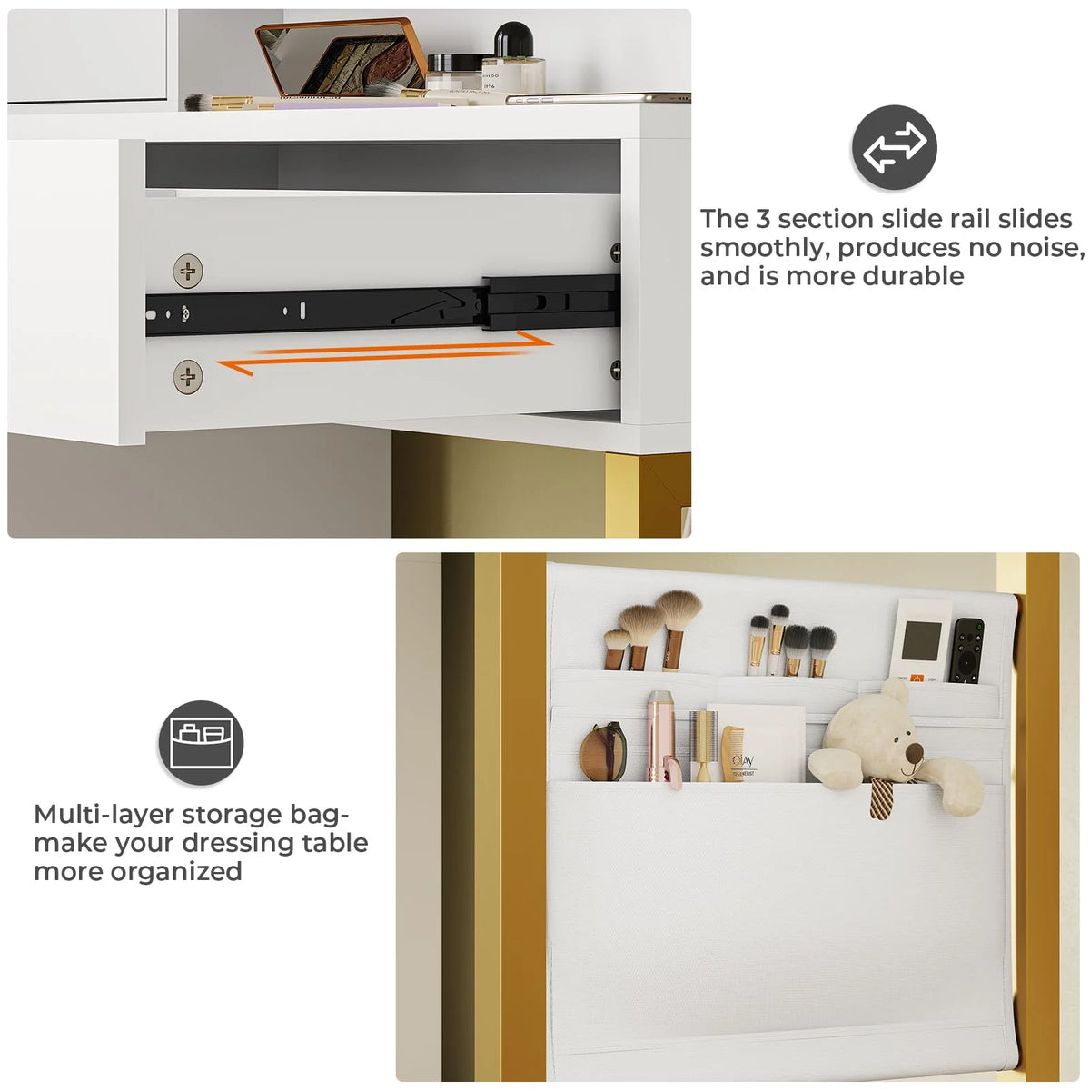 Aunfebrco White Vanity Desk Makeup Vanity Table with Mirror and Lights and Charging Station, Large Dressing Table with Storage Cabinet&6 Drawers&4 Storage Shelves for Bedroom