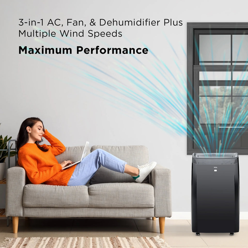 TCL 10,000 BTU 450 sq. ft. Smart Portable Air Conditioner and Heater with Fan & Dehumidifier, Operates Quietly, Energy Efficient - Black - W10P95-B5