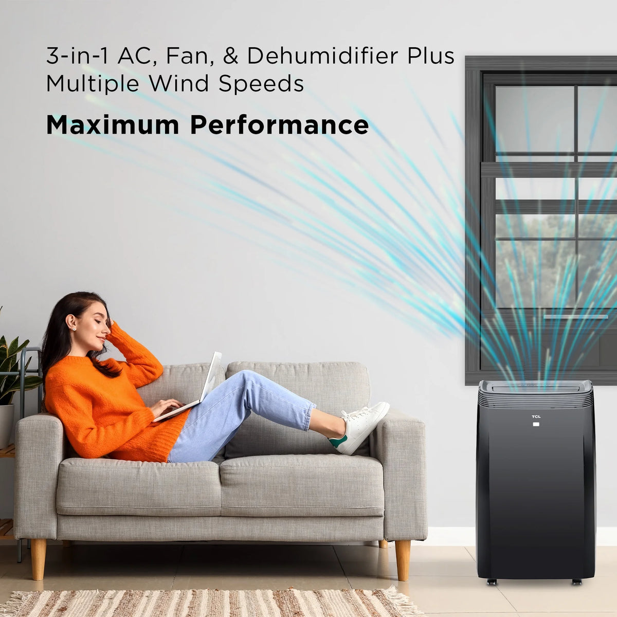 TCL 10,000 BTU 450 sq. ft. Smart Portable Air Conditioner and Heater with Fan & Dehumidifier, Operates Quietly, Energy Efficient - Black - W10P95-B5