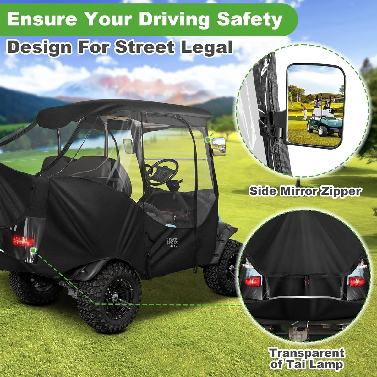 10L0L Golf Cart Enclosure for Club Car Precedent 4 Passenger , 600D Windproof Waterproof Driving Rain Cover, Black