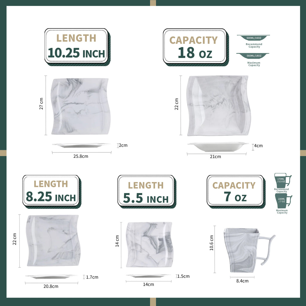 MALACASA Porcelain Tableware Sets, Ivory White, 30-Piece (6 Packs)