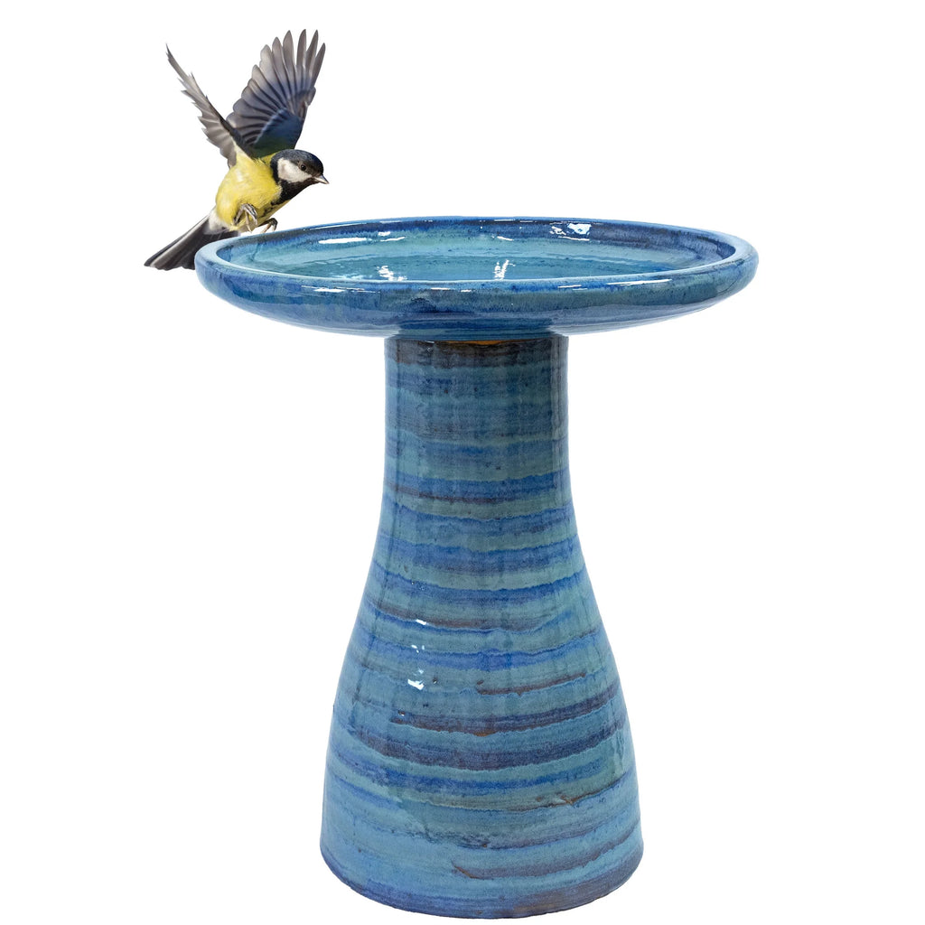 Sunnydaze Freestanding Ceramic Outdoor Bird Bath, Glazed, UV-Resistant Galaxy Blue Finish