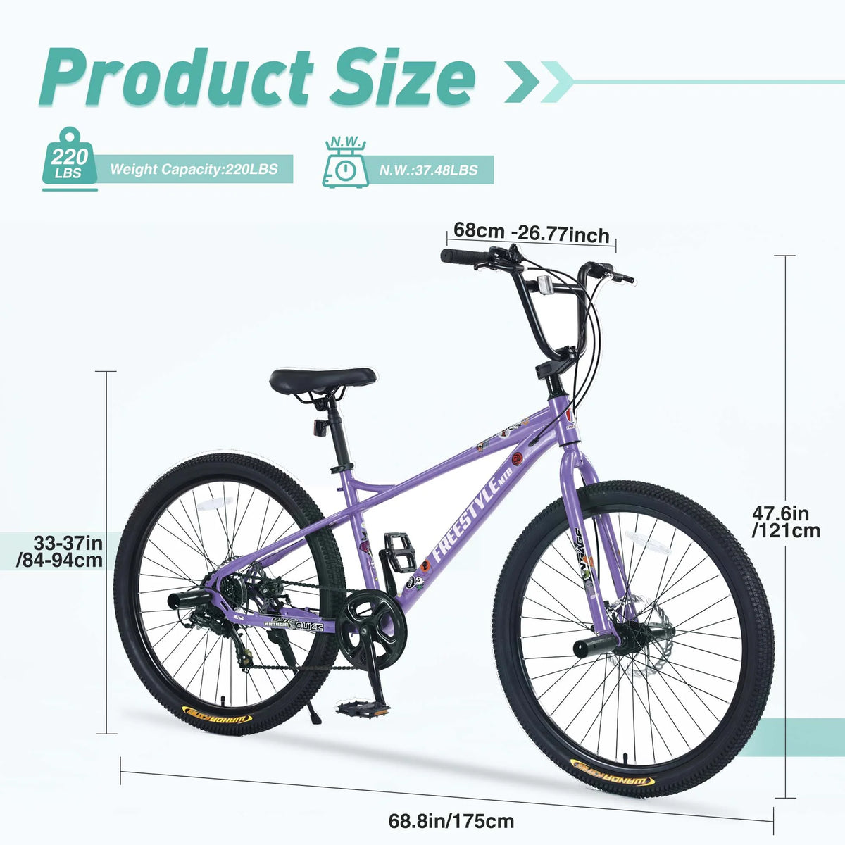Aukfa 26" Freestyle BMX Bikes,Kids Mountain Bike for Boys Girls,Shimano 7 Speed,Double Disc Brakes,Blue