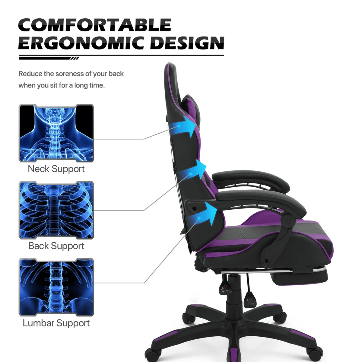 MoNiBloom Portable Standing Laptop Table with Host Rack and Ergonomic Gaming Chair with Footrest Recliner for Home Office