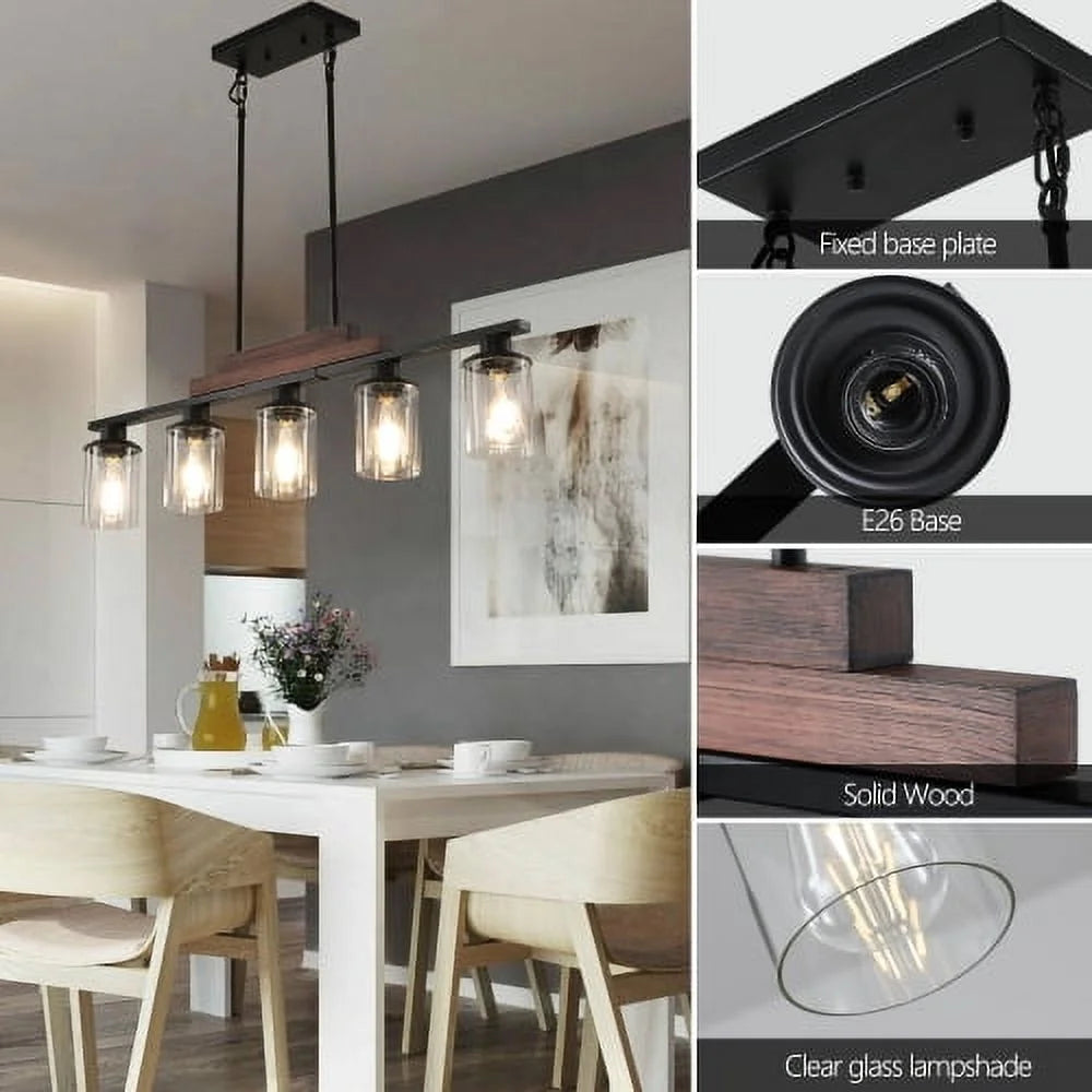 ACE-LIGHTS,Modern Industrial 5-Light Chandelier with Clear Glass Shades(Bulbs Not Included),Hanging Ceiling Light Fixture for Living Room,Dining Room,Kitchen Island(Black)