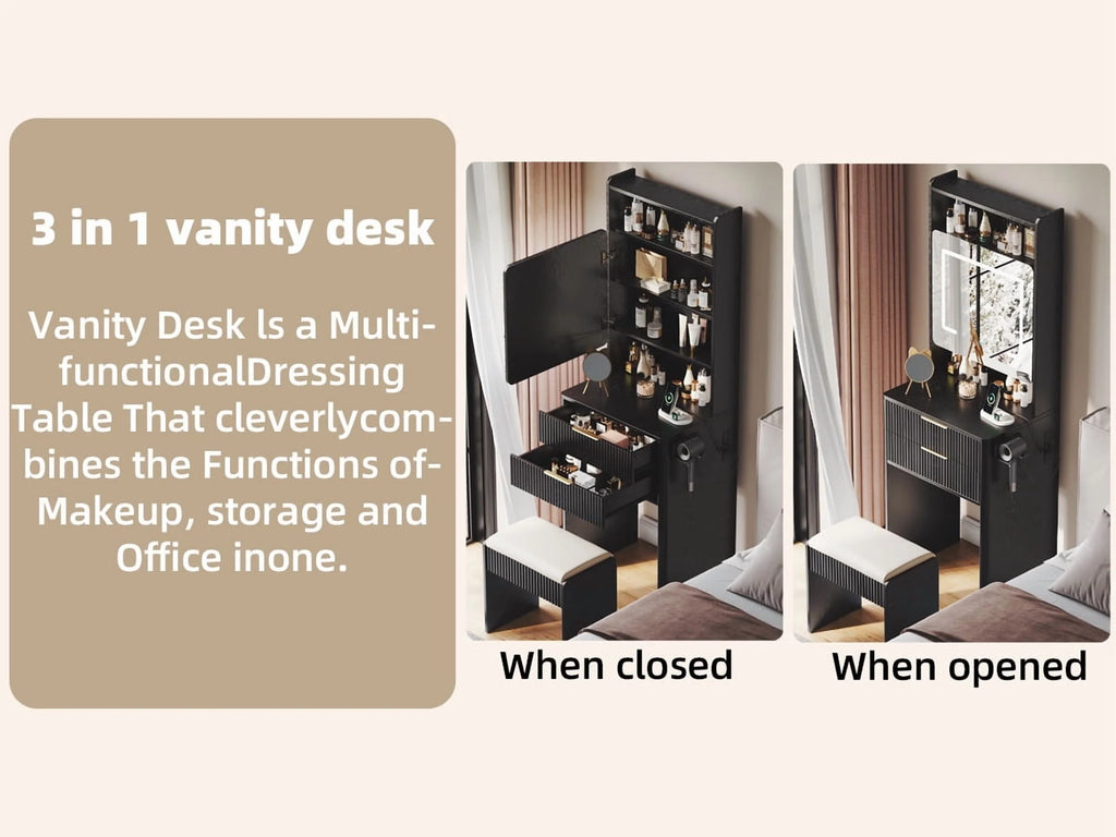 UGTOO 45.2" Modern Vanity Desk with LED Mirror & USB Charging, Wood Makeup Dressing Table with 7 Drawers for Bedroom