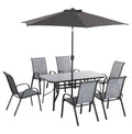 8-Piece Outdoor Dining Set with Umbrella, Patio Table and Chairs, Fast-Dry Fabric, 6 Chairs, Grey