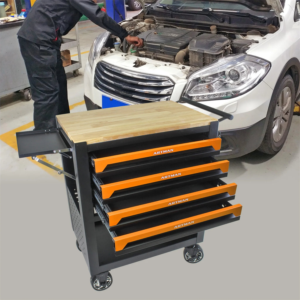 Aukfa 30 inch Mechanic's Tool Cart, 700 LB Capacity 4-Drawer Tool Chest on Wheels for Garage, Black