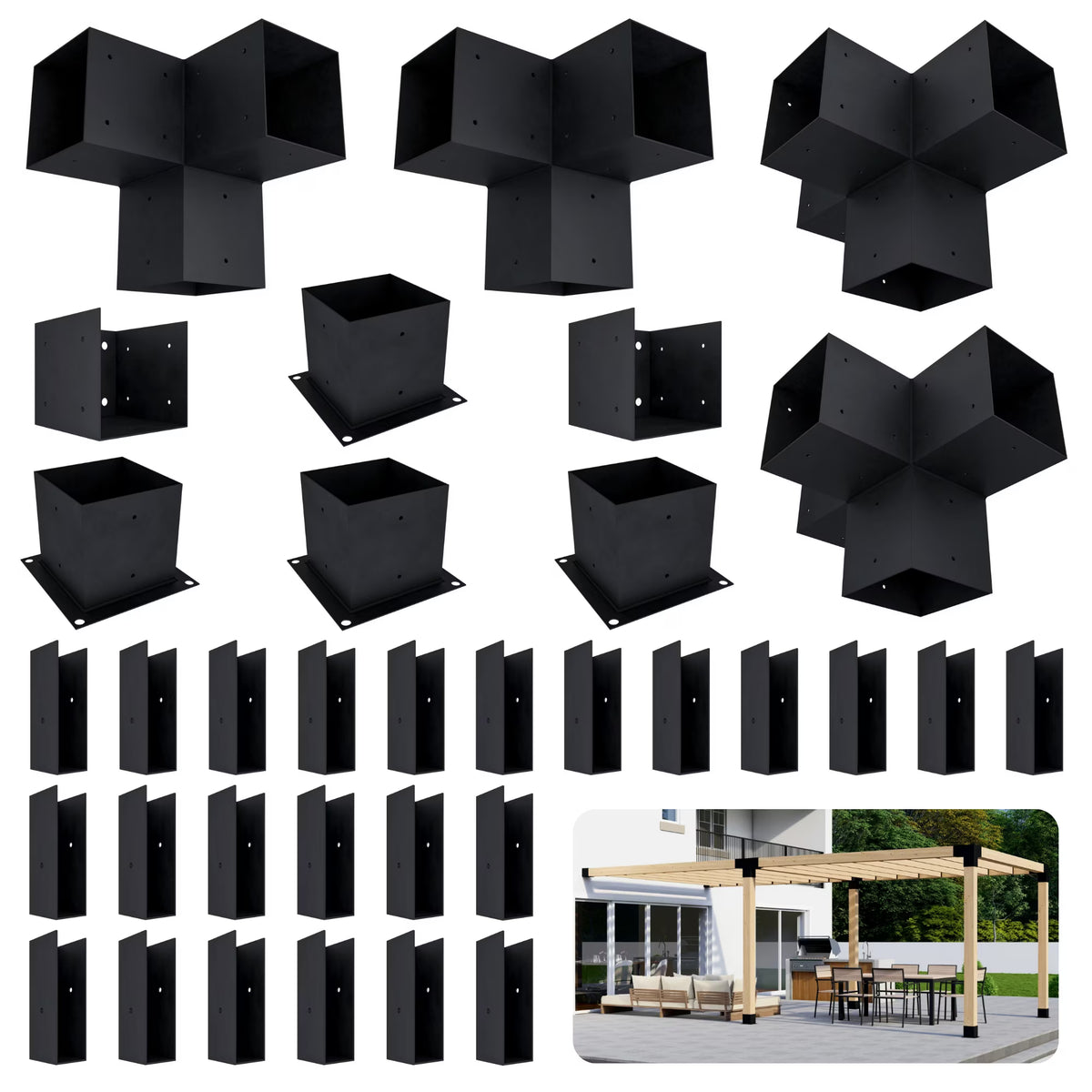 DIY Modern Deck Pergola Bracket Kit for Up to 12 x 22 Pergola Attached to Deck - Metal 6x6 Brackets for DIY Wood Pergola (Lumber Not Included)