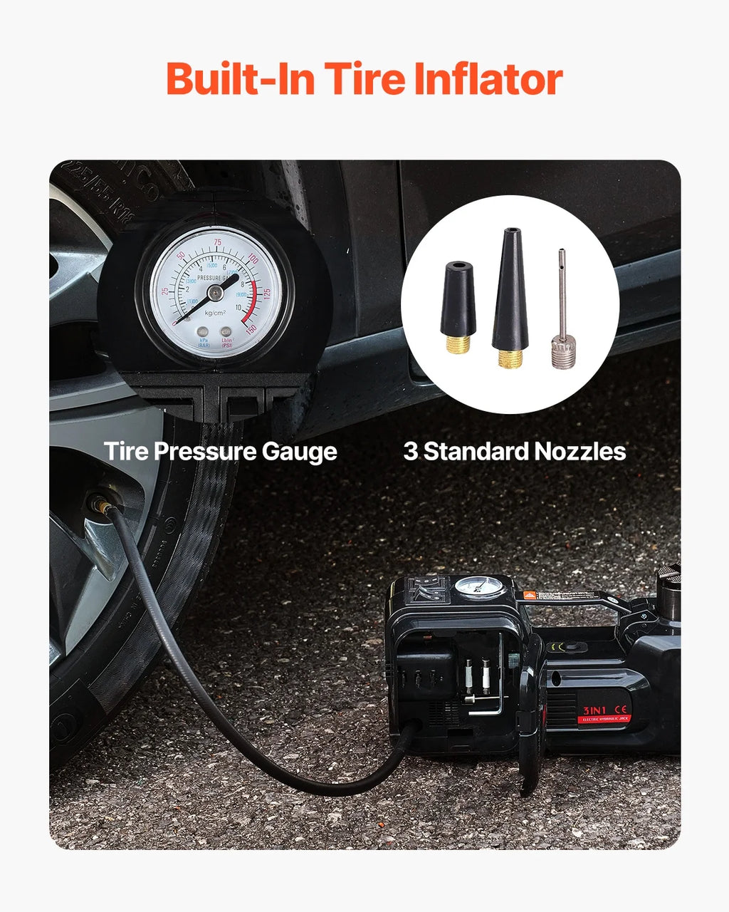 KFFKFF Electric Car Jack, Capacity of 5 Tons/11000 lbs, Integrated Inflator Electric Scissor Jack, 12V Tyre Swap Tool with Electric Torque Wrench & Illuminated LED, Compact Jack Set