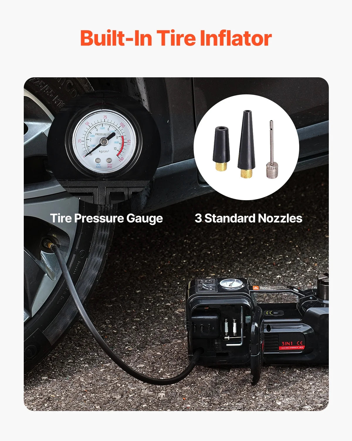 KFFKFF Electric Car Jack, Capacity of 5 Tons/11000 lbs, Integrated Inflator Electric Scissor Jack, 12V Tyre Swap Tool with Electric Torque Wrench & Illuminated LED, Compact Jack Set