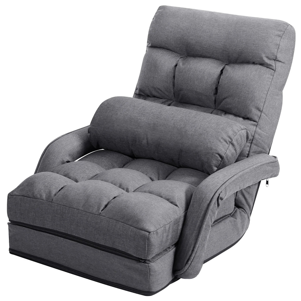 Costway Folding Floor Armchair w/ 6-position Adjustable Back & Lumbar Pillow Red