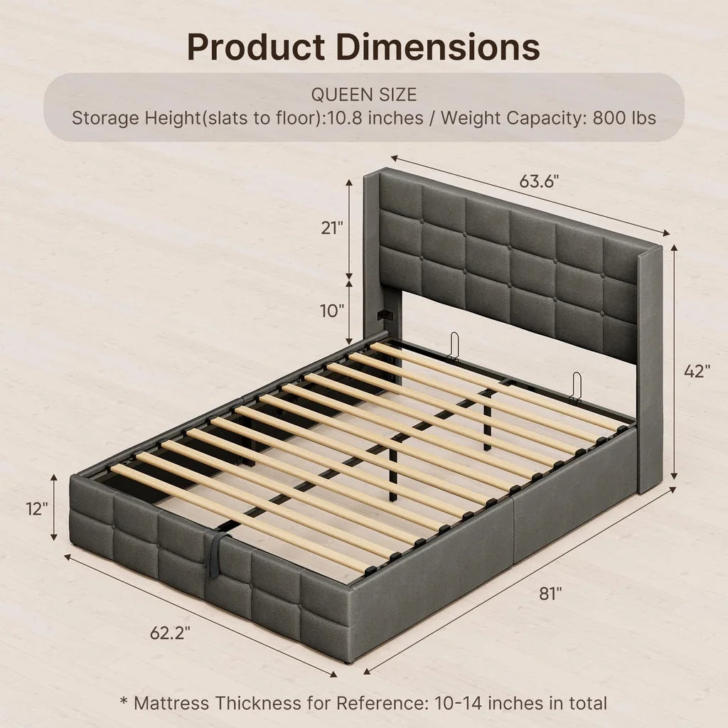 Aiho 5 Pieces Bedroom Furniture Set, Includes Queen Lift Up Storage Bed, Nightstands Set of 2, Double Wide 6-Drawer Dresser and Vanity Table Set - Black