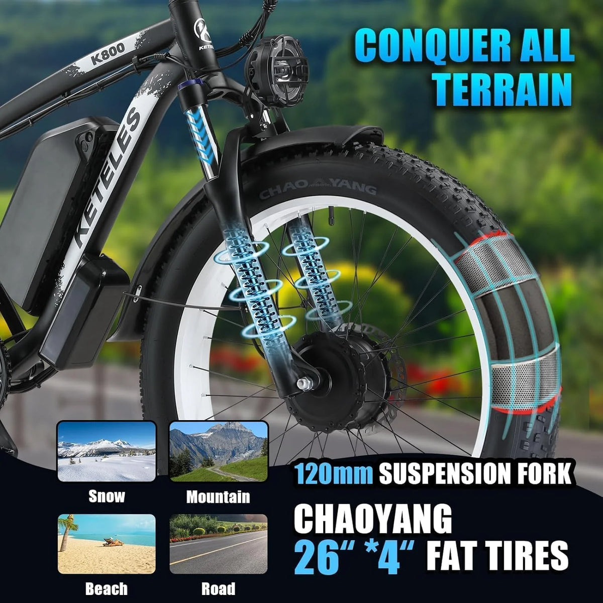KETELES Electric Bike for Adults, Peak 4000W Dual Motor Ebike，26" Fat Tire Electric Mountain bike,  48V 23AH Removable Battery UL 2849.