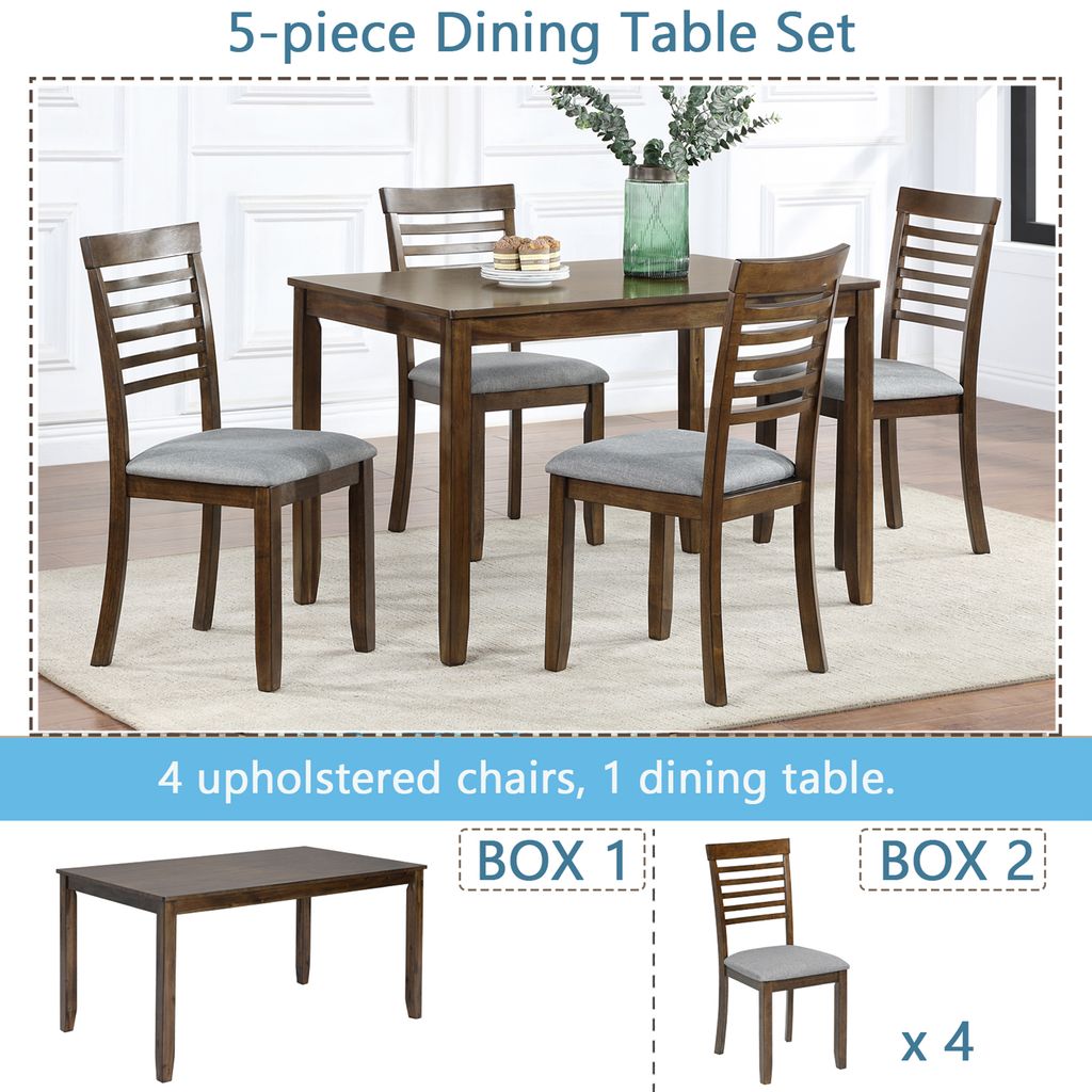 Sesslife 5 Piece Dining Set with One Rectangle Table and 4 Upholstered Chairs for 4 Persons, Dining Room Table Set for Small Place(Table+4 Chairs)