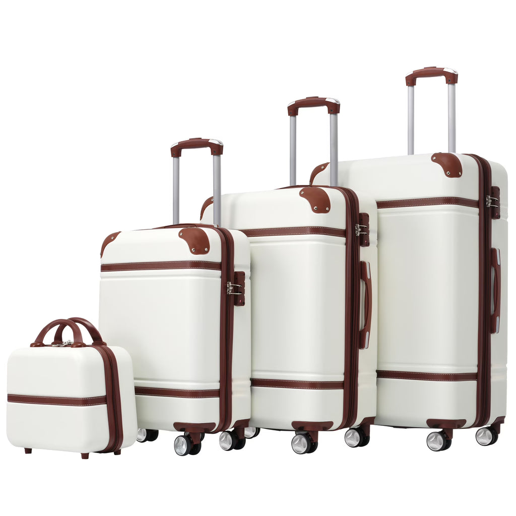 4 Piece ABS Hard Shell Luggage Sets with Cosmetic Case,Lightweight Suitcase with TSA Lock,Airline Certified Carry-on Luggage(20/24/28in),Green