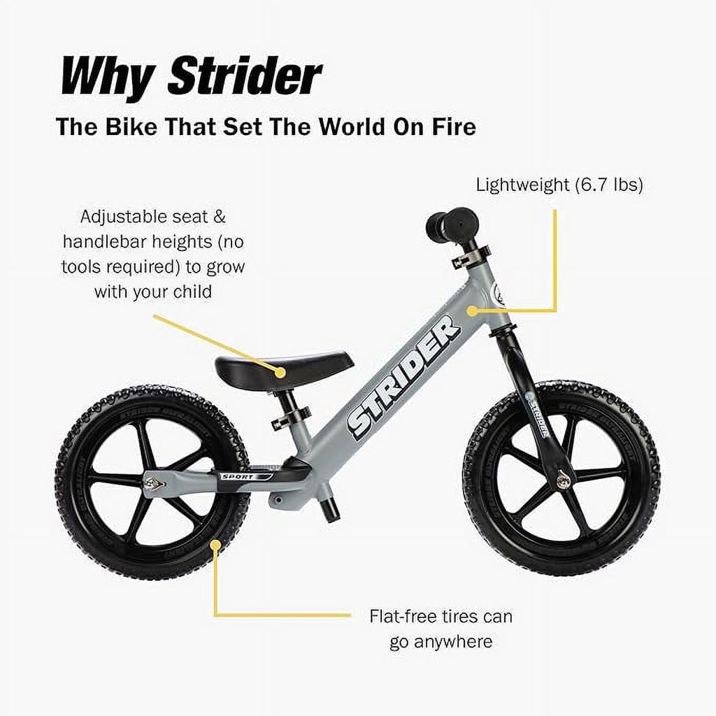 Strider - 12 Sport Balance Bike. Ages 1 to 4 Years - Matte Gray