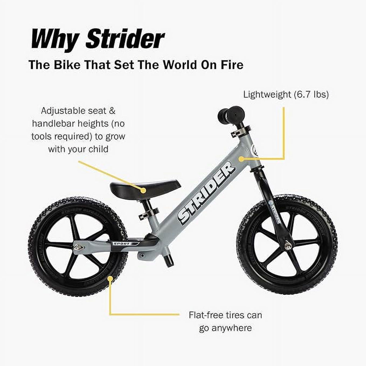 Strider - 12 Sport Balance Bike. Ages 1 to 4 Years - Matte Gray
