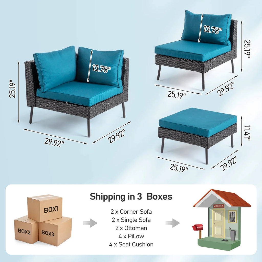 Ktaxon 7-Piece Wicker Patio Furniture Set, Patio Furniture Set with Water Resistant Thick Cushions and Coffee Table, Beige