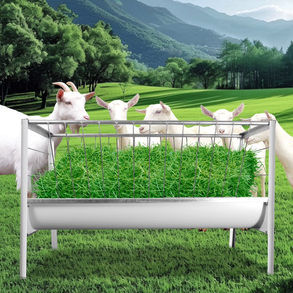 Stainless Steel Livestock Feed Stand, 2-in-1 Hay Water Trough, Heavy-Duty Joints, Ranch Durability