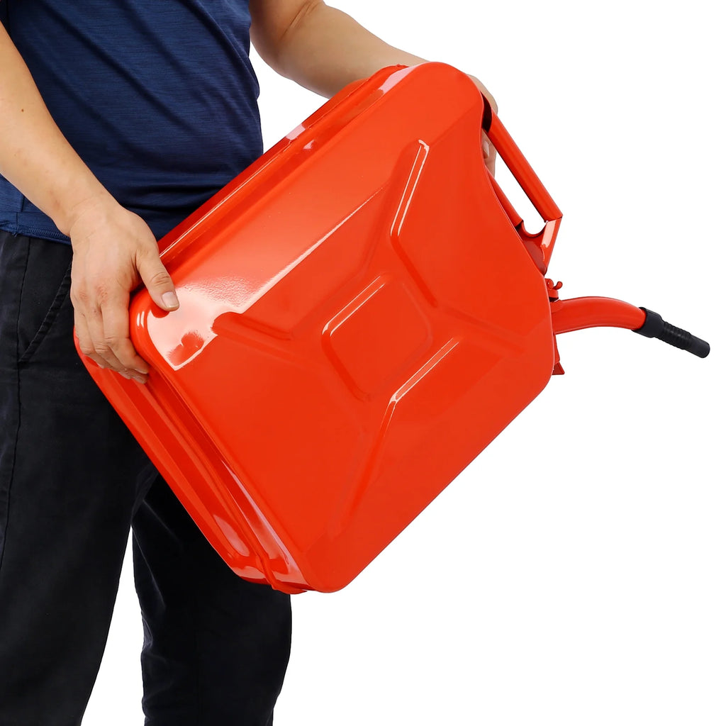 5 Gallon Jerry Fuel Can, 4-Pack Steel Gas Can with Flexible Spout & Leakproof Lock, Portable Fuel Tank for Gasoline, Cars, Trucks, Emergency Kits, Off-Road Equipment - Red