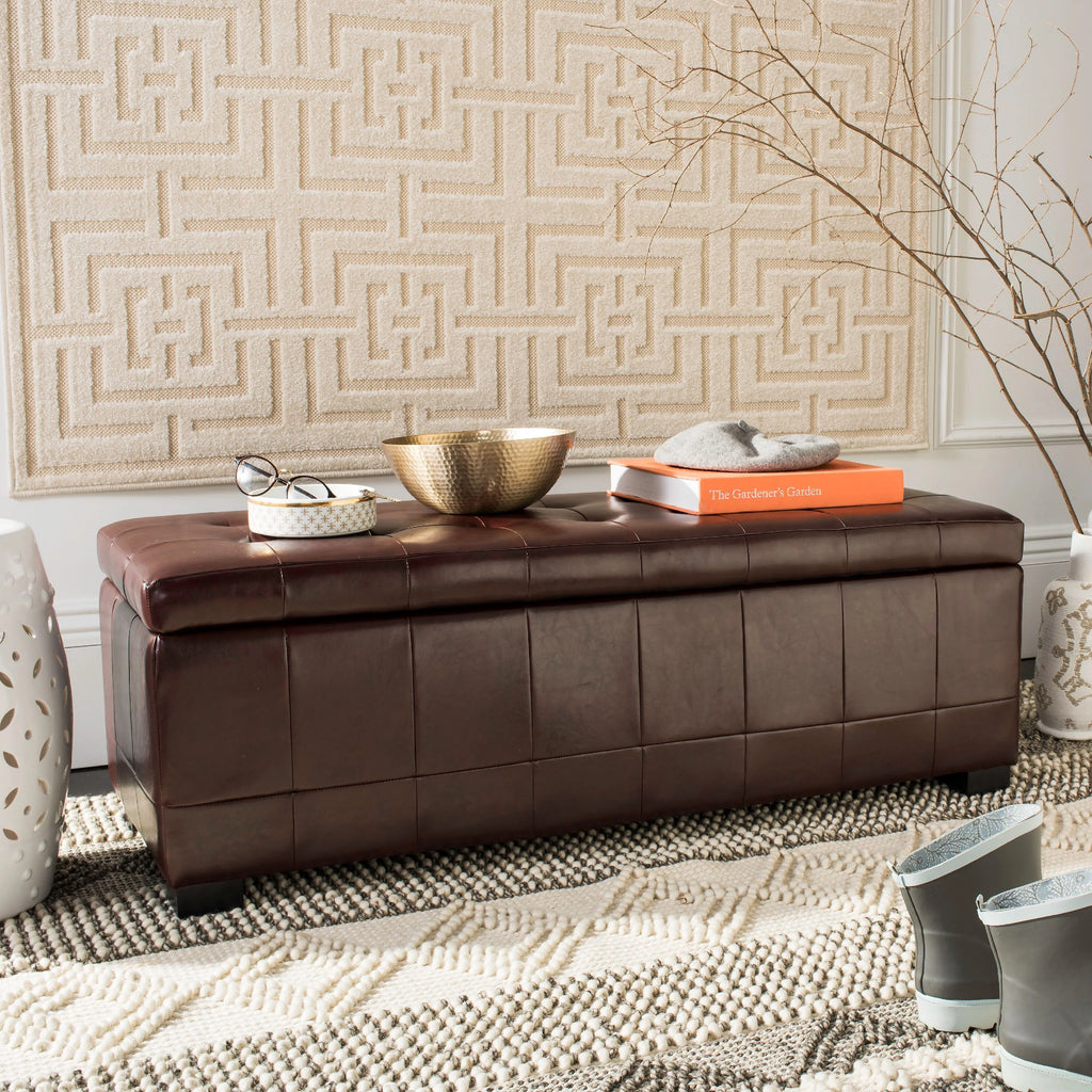 SAFAVIEH Large Manhattan Rustic Tufted Storage Bench, Brown