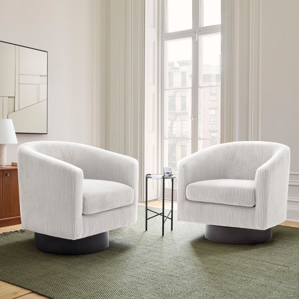 DREAMSIDEA Swivel Barrel Accent Chair for Living Room, Modern Upholstered Round Club Armchair-Cream
