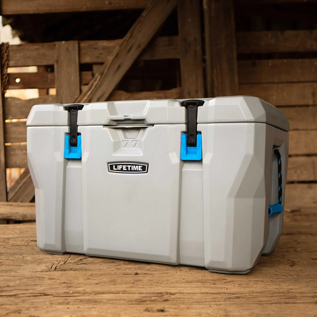 Lifetime 77 qt Bear-Resistant Camping Cooler, Premium High Performance, Ice Retention, Hard Cooler, 96 Can Capacity, Light Gray (90903)