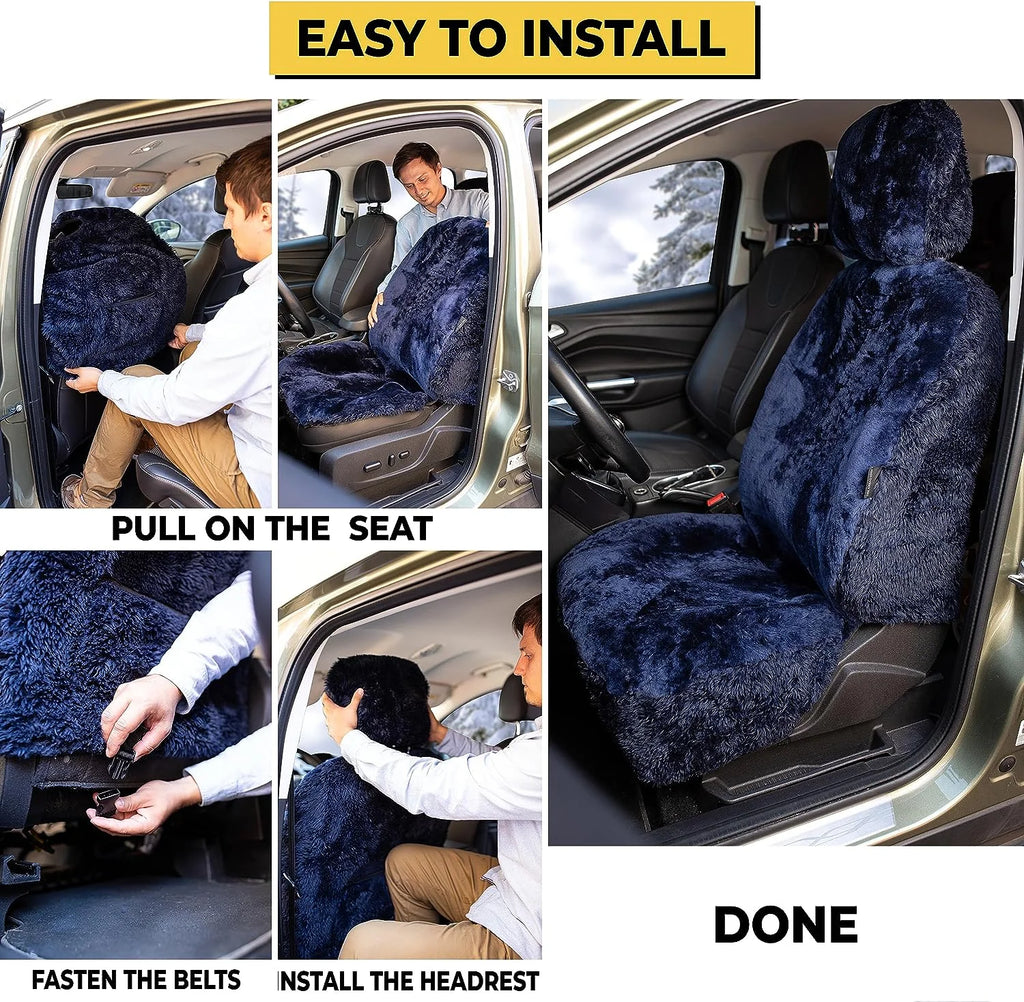 Zone Tech Genuine Sheepskin Ivory Car Seat Cover, Fluffy Luxury Wool Front Seat Covers, Universal Fits Car, Truck, SUV, & Van