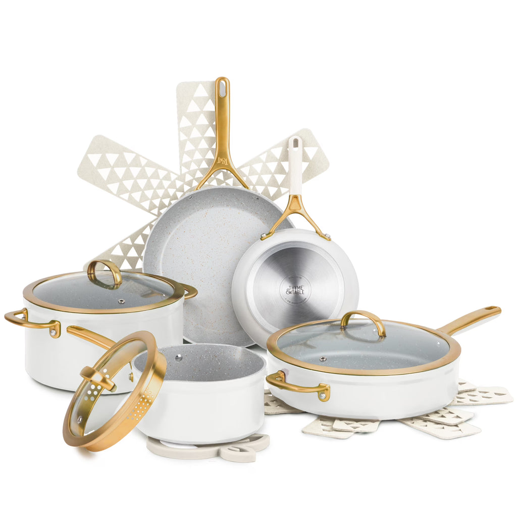 Thyme & Table 12-Piece Non-Stick Supreme Cookware Set, Pots and Pans Set - Cream