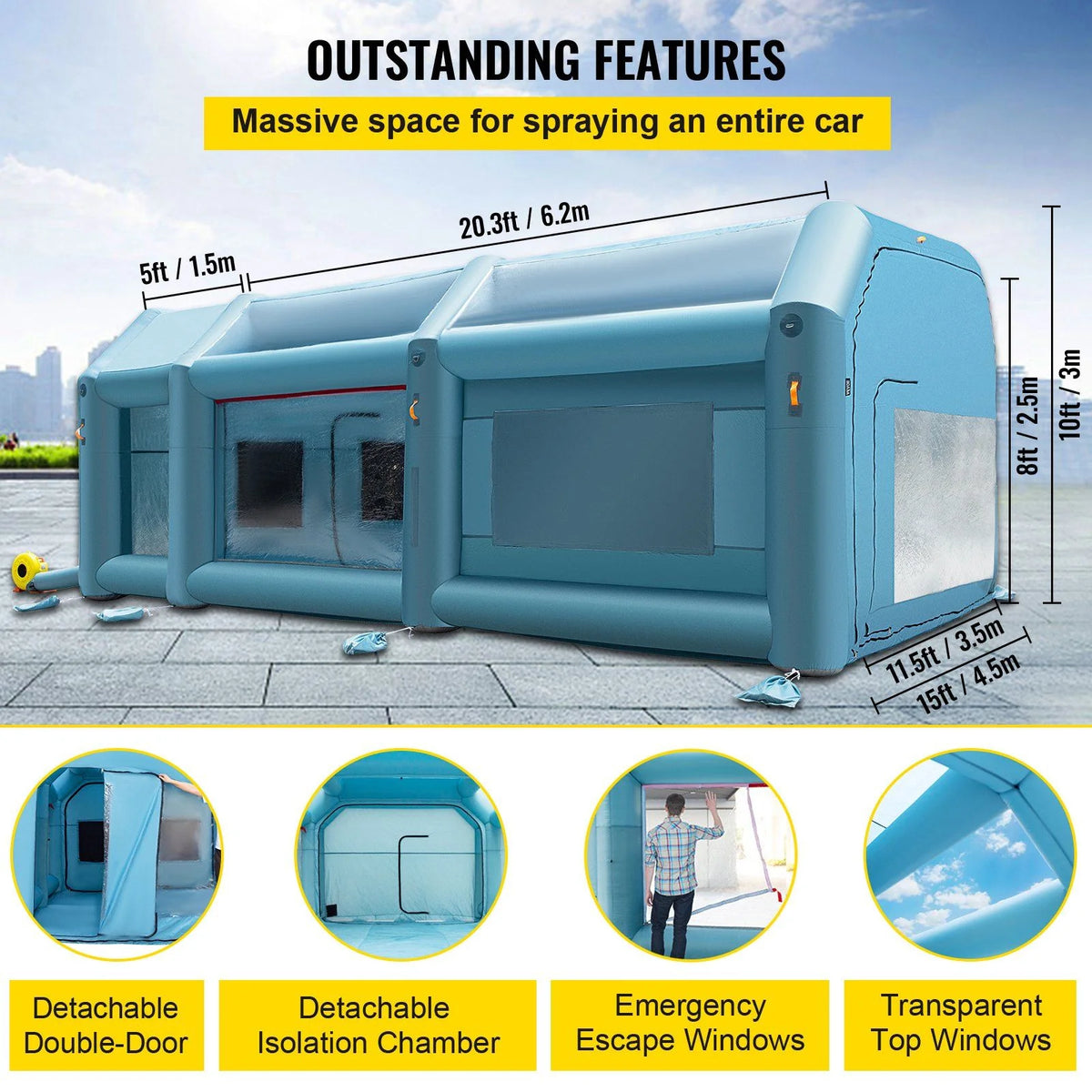 STAWAY Inflatable Paint Booth - 26x15x10ft Car Spray Tent with Air Filter & 2 Blowers - Upgraded Auto Painting & Repair Solution for Garage & Outdoor Use