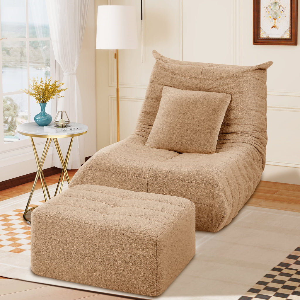 VFD Bean Bag Chairs for Adults, Beanbag Chair with Ottoman Lounge Sofa Memory Foam Comfy Reading Chair for Bedroom & Living Room, Lazy Floor Sofa Couch