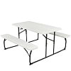 Gymax Folding Picnic Table & Bench Set for Camping BBQ w/ Steel Frame Grey