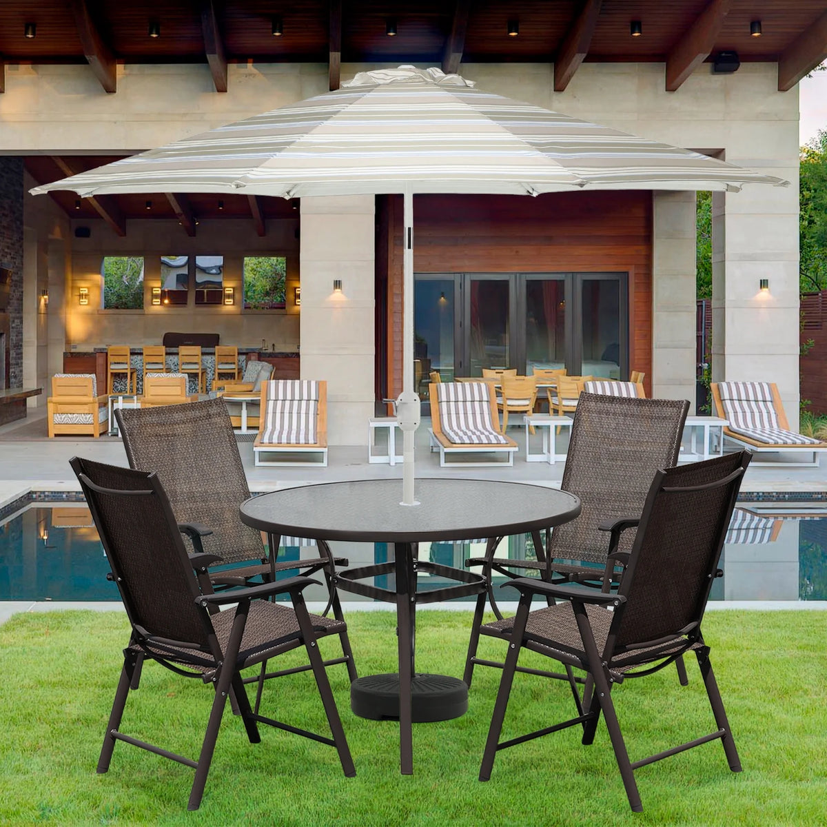 Aoodor Folding Patio Chairs for Indoor and Outdoor 4 Sets-Brown